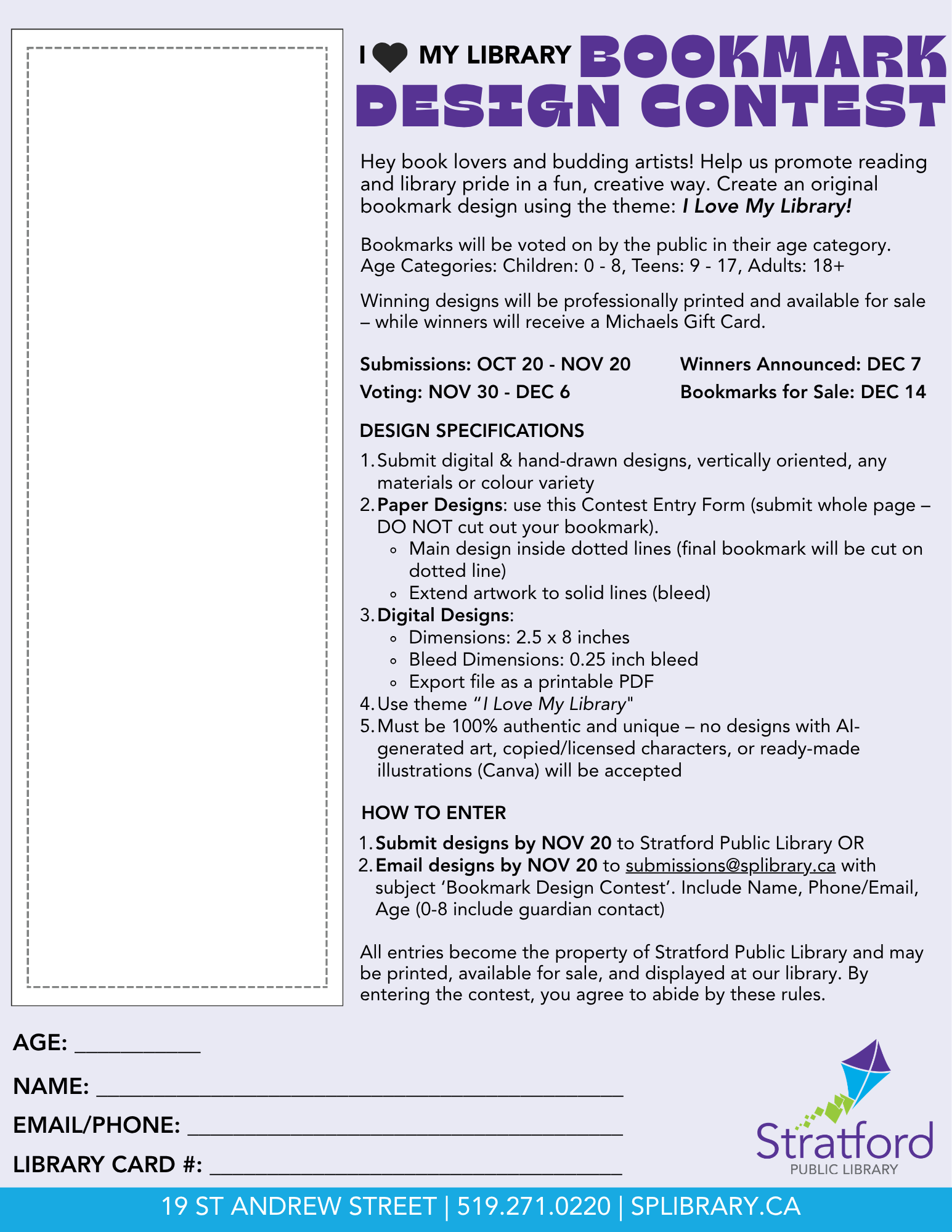 Bookmark Design Contest Form