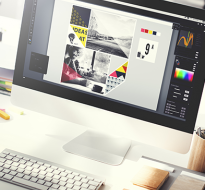 Computer with poster on monitor