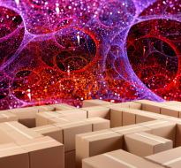multiverse_logo.png cardboard boxes in front of a web of pink and red