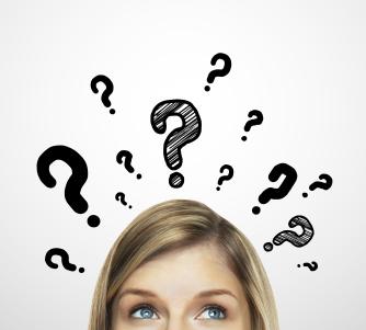 Lady with question marks coming from her head