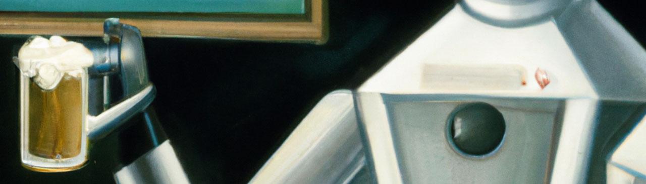 beer-and-bots-hero.jpg An AI generated painting that shows a robot holding a pint of beer