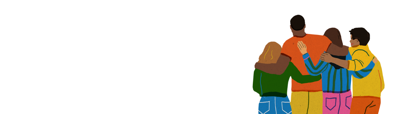 mental_health_may_hero.png A drawing of four people with their arms around each other, pictured from the back