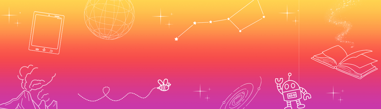 Reading_Challenges.png Bright sunset colours with small white graphics representing a variety of subjects