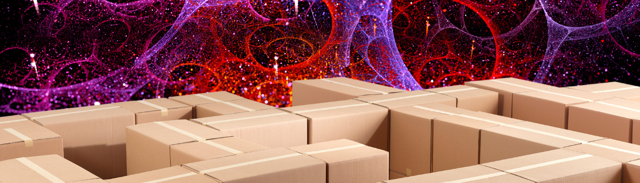mega multiverse hero.png cardboard boxes in front of a web pattern