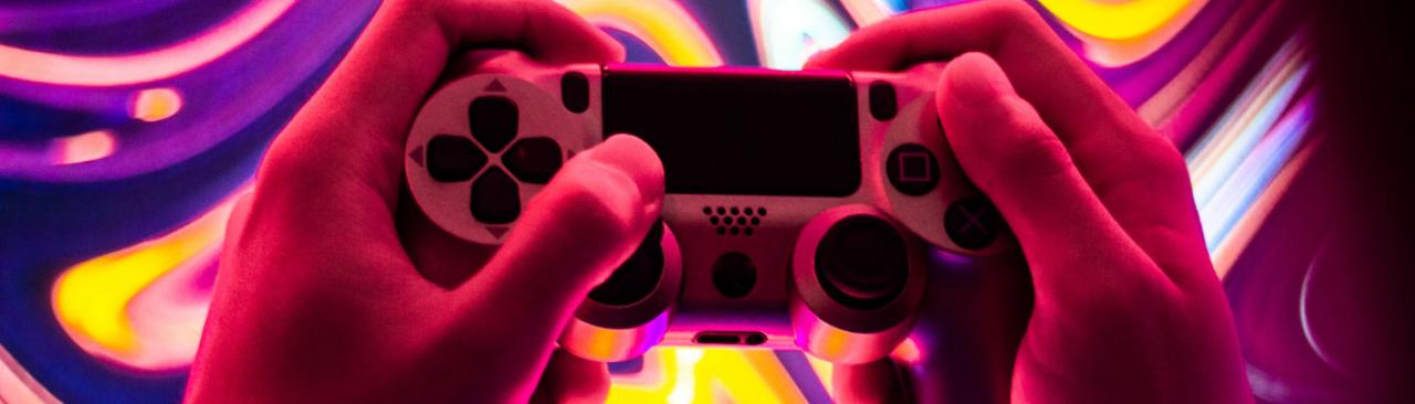 game controller with neon background