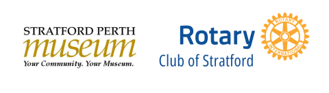Logos for the Stratford Perth Museum and the Rotary Club of Stratford