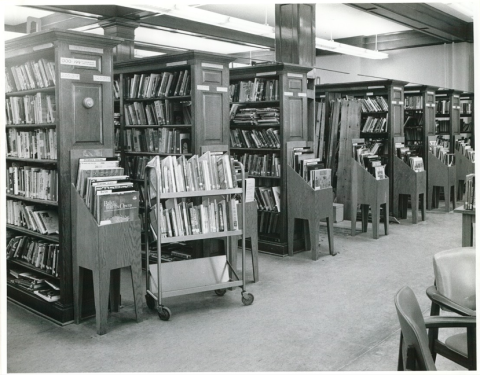 Shelving behind Checkout Desk